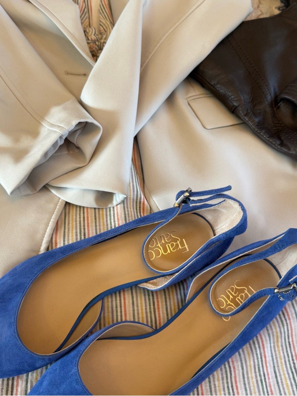 Franco Sarto Blue Suede Flats Pointed Toe Ankle Strap Size 8.5 - Picture 6 of 6